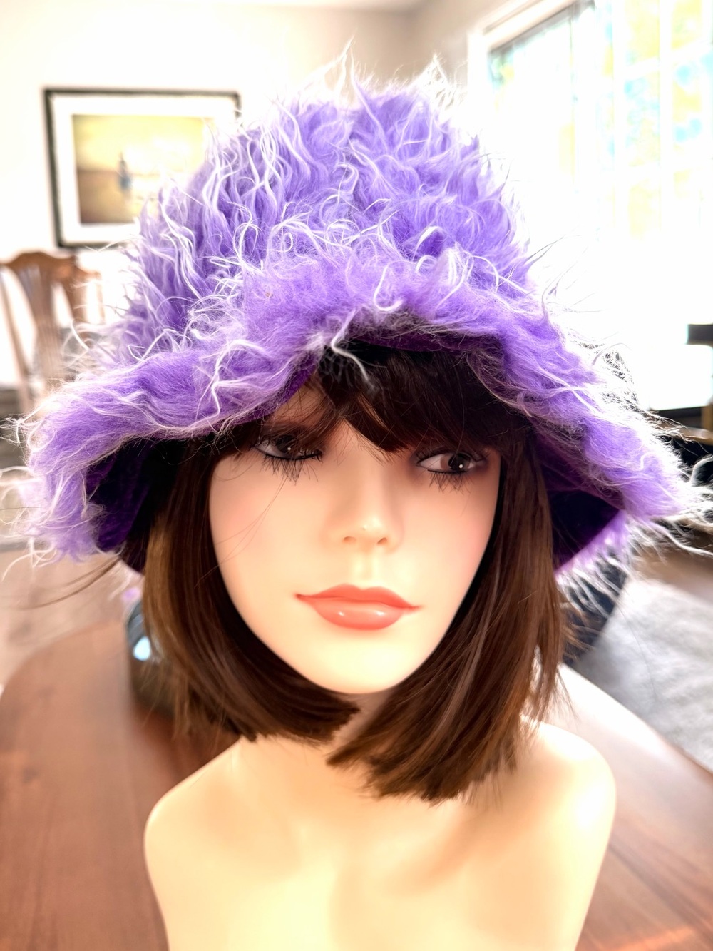 Cool Novelty Products Purple White Shaggy Faux Fur Rave Hat Y2K 22”